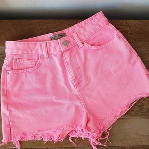 Neon Pink High Waisted Denim Shorts